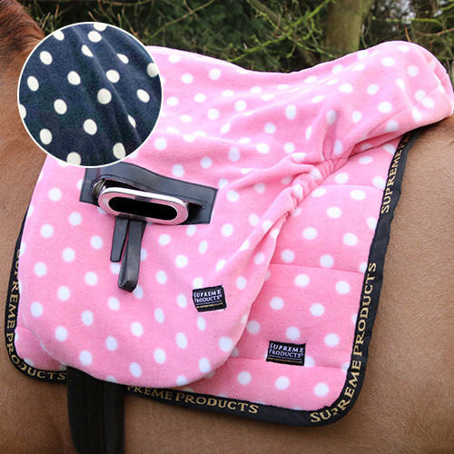 Supreme Products Ride on Dotty Fleece Saddle Cover - Navy- One Size