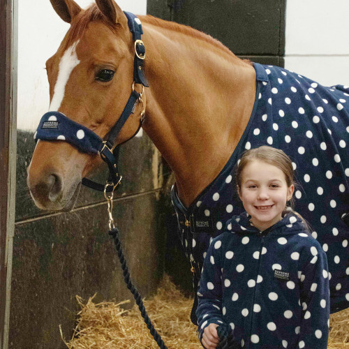 Supreme Products Dotty Fleece Head Collar & Lead Rope - Navy - Small Pony