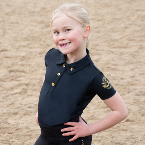 Supreme Products Active Junior Show Rider Polo Shirt - Black/Gold - 5-6 Years